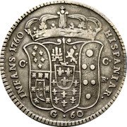 Italy 60 Grana Ferdinando IV 1760 IA//CC-R KM# 168 HISPANIAR INFANS 1760 C C R G 60 coin reverse
