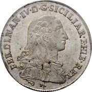 Italy 60 Grana Ferdinando IV 1788 BP//P-CC KM# 193 FERDINAN IV D G SICILIAR HEIR REX P coin obverse Italy 60 Grana Ferdinando IV 1788 BP//P-CC KM# 193 FERDINAN IV D G SICILIAR HEIR REX P coin obverse