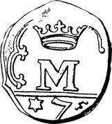 Italy 7 Soldo Manuta Siege Coinage ND KM# 129 M 7 coin obverse Italy 7 Soldo Manuta Siege Coinage ND KM# 129 M 7 coin obverse