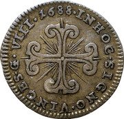 Italy 8 Grana Carlo II 1688 AG/A-IM KM# 112 IN HOC SIGNO VINCES G VIII 1688 coin reverse Italy 8 Grana Carlo II 1688 AG/A-IM KM# 112 IN HOC SIGNO VINCES G VIII 1688 coin reverse