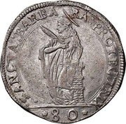 Italy 80 Soldo Carlo II Gonzaga ND KM# 178 SANCTA BARBA RA PROTECTRIX 80 coin reverse Italy 80 Soldo Carlo II Gonzaga ND KM# 178 SANCTA BARBA RA PROTECTRIX 80 coin reverse