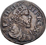 Italy Carlino Filippo III 1620 MC/C KM# 30 PHILIPP III REX coin obverse Italy Carlino Filippo III 1620 MC/C KM# 30 PHILIPP III REX coin obverse