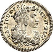 Italy Carlino Carlo II 1699 IM//AG-A KM# 119 CAR II D G REX HISP ET NEAP M coin obverse Italy Carlino Carlo II 1699 IM//AG-A KM# 119 CAR II D G REX HISP ET NEAP M coin obverse