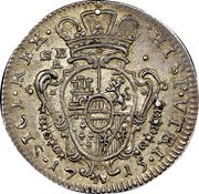 Italy Carlino Carlo VI 1715 IM//GBA KM# 132 HISP VTRI SICI REX 17 15 G B A coin reverse Italy Carlino Carlo VI 1715 IM//GBA KM# 132 HISP VTRI SICI REX 17 15 G B A coin reverse
