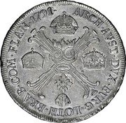 Italy Crocione Leopold II. Milan 1791 M KM# 236 ARCH AVST DVX BVRG LOTH BRAB COM FLAN 1791 coin reverse Italy Crocione Leopold II. Milan 1791 M KM# 236 ARCH AVST DVX BVRG LOTH BRAB COM FLAN 1791 coin reverse
