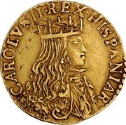 Italy Doppia Carlo II 1676 KM# 94 CAROLVS II REXH SPANIAR 1676 coin obverse Italy Doppia Carlo II 1676 KM# 94 CAROLVS II REXH SPANIAR 1676 coin obverse