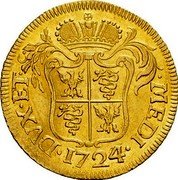 Italy Doppia Carlo VI. Milan 1724 Superior Pipito Sale 12-87 XF 1724 realized $19,525 KM# 129 MEDI DVX ET 1724 coin reverse Italy Doppia Carlo VI. Milan 1724 Superior Pipito Sale 12-87 XF 1724 realized $19,525 KM# 129 MEDI DVX ET 1724 coin reverse