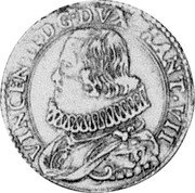 Italy Doppia (Vincenzo II) KM# 99 VINCEN II D G DVX MANT VII coin obverse Italy Doppia (Vincenzo II) KM# 99 VINCEN II D G DVX MANT VII coin obverse