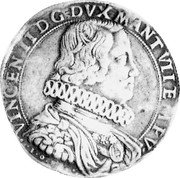 Italy Ducatone Vincenzo II 1627 MDCXXVII KM# 104 VINCEN II D G DVX MANT VII ET M F V. coin obverse Italy Ducatone Vincenzo II 1627 MDCXXVII KM# 104 VINCEN II D G DVX MANT VII ET M F V. coin obverse