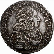 Italy Ducatone Alessandro II ND KM# 121 ALEX PICVS DVX MIRA II coin obverse Italy Ducatone Alessandro II ND KM# 121 ALEX PICVS DVX MIRA II coin obverse