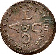 Italy Duetto Lucca Coinage 1754 KM# 40 LVCA RESBUBLICA LUCENSIS 1754 coin obverse Italy Duetto Lucca Coinage 1754 KM# 40 LVCA RESBUBLICA LUCENSIS 1754 coin obverse