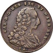 Italy Grano Carlo. Naples 1756 IA//MM KM# 158 CAR D G UTR SIC ET HIER REX I A coin obverse Italy Grano Carlo. Naples 1756 IA//MM KM# 158 CAR D G UTR SIC ET HIER REX I A coin obverse