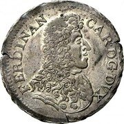 Italy Lira Ferdinando Carlo Gonzaga 1689 KM# 231 FERDINAN CAR D G DVX coin obverse Italy Lira Ferdinando Carlo Gonzaga 1689 KM# 231 FERDINAN CAR D G DVX coin obverse