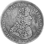 Italy Lira Ferdinando Carlo Gonzaga 1690 MDCXC KM# 232 FERDI CAR D G DVX MANTVÆ MON FER CAR VIL GVAS ET C coin obverse Italy Lira Ferdinando Carlo Gonzaga 1690 MDCXC KM# 232 FERDI CAR D G DVX MANTVÆ MON FER CAR VIL GVAS ET C coin obverse