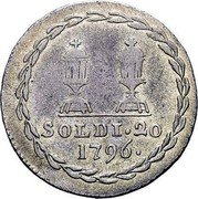 Italy Lira (20 Soldi) Francesco II. Manuta 1796 KM# 274 SOLDI 20 1796 coin reverse Italy Lira (20 Soldi) Francesco II. Manuta 1796 KM# 274 SOLDI 20 1796 coin reverse