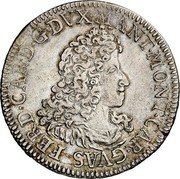 Italy Scudo Ferdinando Carlo Gonzaga 1706 KM# 244 FERD CAR D G DVX MANT MONT CAR GVAS coin obverse Italy Scudo Ferdinando Carlo Gonzaga 1706 KM# 244 FERD CAR D G DVX MANT MONT CAR GVAS coin obverse