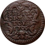 Italy Sesino Ferdinando Carlo Gonzaga 1706 KM# 219 SESINO DI MAN TOVA 1706 coin reverse Italy Sesino Ferdinando Carlo Gonzaga 1706 KM# 219 SESINO DI MAN TOVA 1706 coin reverse