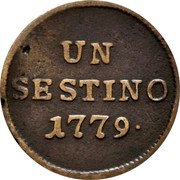 Italy Sesino Maria Theresa 1779 Varieties in letter size exist for 1779 KM# 180 UN SESTINO 1779 coin reverse Italy Sesino Maria Theresa 1779 Varieties in letter size exist for 1779 KM# 180 UN SESTINO 1779 coin reverse