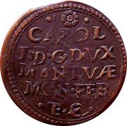 Italy Soldo Carlo I ND KM# 107 CAROL I D G DVX MAN TVÆ MON FER ET C coin obverse Italy Soldo Carlo I ND KM# 107 CAROL I D G DVX MAN TVÆ MON FER ET C coin obverse