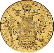 Italy Sovrano Franz Joseph I 1855 M C# 41.1 REX LOMB ET VEN DALM GAL LOD ILL A A 1855. coin reverse Italy Sovrano Franz Joseph I 1855 M C# 41.1 REX LOMB ET VEN DALM GAL LOD ILL A A 1855. coin reverse