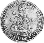 Italy Tallero Ferdinando Gonzaga 1620 KM# 78 FERDIN D G DVX MAN(T) VI ET MONT(I) F IV 16 20 coin obverse Italy Tallero Ferdinando Gonzaga 1620 KM# 78 FERDIN D G DVX MAN(T) VI ET MONT(I) F IV 16 20 coin obverse