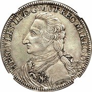 Italy Tallero Hercules III 1796 C# 20.2 HERCVLES III D G MVT REG MIR EC DVX coin obverse Italy Tallero Hercules III 1796 C# 20.2 HERCVLES III D G MVT REG MIR EC DVX coin obverse
