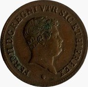 Italy 1-1/2 Tornese Ferdinando II 1840 KM# 315 FERD.II D.G.REGNI VTR.SIC.ET HIER.REX coin obverse