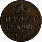 Italy 1-1/2 Tornese Ferdinando II 1840 KM# 315 TORNESE UNO E MEZZO 1840 coin reverse