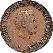 Italy 1-1/2 Tornese Ferdinando II 1844 KM# 355 FERD II D G REGNI VTR SIC ET HIER REX coin obverse Italy 1-1/2 Tornese Ferdinando II 1844 KM# 355 FERD II D G REGNI VTR SIC ET HIER REX coin obverse