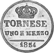 Italy 1-1/2 Tornese Ferdinando II 1854 KM# 365 TORNESE UNO E MEZZO 1854 coin reverse Italy 1-1/2 Tornese Ferdinando II 1854 KM# 365 TORNESE UNO E MEZZO 1854 coin reverse