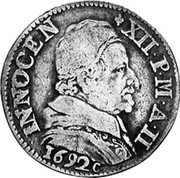 Italy 1/12 ECU Innocent XII 1692 C II KM# 106 INNOCEN XII PM A II 1692 C coin obverse Italy 1/12 ECU Innocent XII 1692 C II KM# 106 INNOCEN XII PM A II 1692 C coin obverse