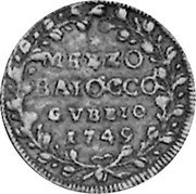 Italy 1/2 Baiocco Benedict XIV. Gubbio 1749 IX KM# 146 MEZZO BAIOCCO GVBBIO 1749 coin reverse Italy 1/2 Baiocco Benedict XIV. Gubbio 1749 IX KM# 146 MEZZO BAIOCCO GVBBIO 1749 coin reverse