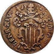 Italy 1/2 Baiocco Benedict XIV. Gubbio 1754 IV KM# 157 BENED XIV P M A coin obverse Italy 1/2 Baiocco Benedict XIV. Gubbio 1754 IV KM# 157 BENED XIV P M A coin obverse