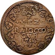 Italy 1/2 Baiocco Benedict XIV. Gubbio 1754 IV KM# 157 MEZ BAIOCCO CVB 1754 coin reverse Italy 1/2 Baiocco Benedict XIV. Gubbio 1754 IV KM# 157 MEZ BAIOCCO CVB 1754 coin reverse