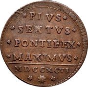Italy 1/2 Baiocco Pius VI 1796 X KM# 321 PIUS SEXTVS PONTIFEX MAXIMVS MDCCXCVI coin reverse