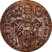 Italy 1/2 Baiocco Pius VI 1796 XXII KM# 2 PIVS SEXT P M A XXIII coin obverse Italy 1/2 Baiocco Pius VI 1796 XXII KM# 2 PIVS SEXT P M A XXIII coin obverse