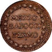 Italy 1/2 Baiocco 1798 KM# 5 Provisional Republic Standard Coinage MEZZO BAIOCCO FERMO coin obverse Italy 1/2 Baiocco 1798 KM# 5 Provisional Republic Standard Coinage MEZZO BAIOCCO FERMO coin obverse