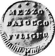 Italy 1/2 Baiocco (Pius VI) KM# 7 MEZZO BAIOCCO FVLIGNO coin reverse Italy 1/2 Baiocco (Pius VI) KM# 7 MEZZO BAIOCCO FVLIGNO coin reverse