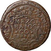 Italy 1/2 Baiocco Clement XI ND (1719) XIX KM# 127 MEZO BAIOC CO FERRAR coin reverse Italy 1/2 Baiocco Clement XI ND (1719) XIX KM# 127 MEZO BAIOC CO FERRAR coin reverse