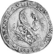 Italy 1/2 Franc Urbano VIII 1641 KM# 61 VRBANVS VIII PONT A MAX 1641 coin obverse Italy 1/2 Franc Urbano VIII 1641 KM# 61 VRBANVS VIII PONT A MAX 1641 coin obverse