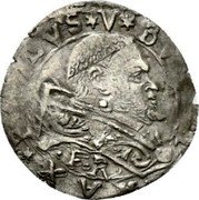 Italy 1/2 Grosso Paul V. Ferrara 1619 KM# 8 PAVLVS V BVRGH P MAX coin obverse Italy 1/2 Grosso Paul V. Ferrara 1619 KM# 8 PAVLVS V BVRGH P MAX coin obverse