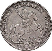 Italy 1 Piastra Clement XI 1708 VIII KM# 103 S GEORGIVS FERRARIÆ PROTEC 17 08 coin reverse Italy 1 Piastra Clement XI 1708 VIII KM# 103 S GEORGIVS FERRARIÆ PROTEC 17 08 coin reverse