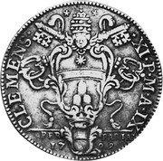 Italy 1/2 Piastra Clement XI 1709 IX KM# 106 CLEMENS XI P M A IX 17 09 coin obverse Italy 1/2 Piastra Clement XI 1709 IX KM# 106 CLEMENS XI P M A IX 17 09 coin obverse