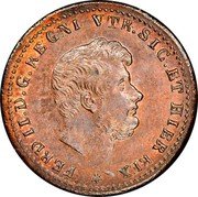 Italy 1/2 Tornese (Mezzo Tornese) Ferdinando II. Bourbon 1853 KM# 362 FERD II D G REGNI VTR SIC ET HIER REX coin obverse Italy 1/2 Tornese (Mezzo Tornese) Ferdinando II. Bourbon 1853 KM# 362 FERD II D G REGNI VTR SIC ET HIER REX coin obverse