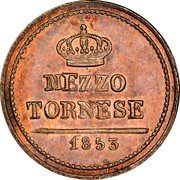Italy 1/2 Tornese (Mezzo Tornese) Ferdinando II. Bourbon 1853 KM# 362 MEZZO TORNESE 1853 coin reverse Italy 1/2 Tornese (Mezzo Tornese) Ferdinando II. Bourbon 1853 KM# 362 MEZZO TORNESE 1853 coin reverse