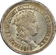 Italy 10 Grana Ferdinando I 1818 KM# 282 FERD I D G REGNI SICILIARVM ET HIER REX 1818 coin obverse Italy 10 Grana Ferdinando I 1818 KM# 282 FERD I D G REGNI SICILIARVM ET HIER REX 1818 coin obverse