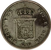 Italy 10 Grana Ferdinando II 1833 KM# 319 REGNI VTR SIC ET HIER G 10 coin reverse Italy 10 Grana Ferdinando II 1833 KM# 319 REGNI VTR SIC ET HIER G 10 coin reverse