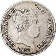 Italy 10 Grana Ferdinando II 1836 KM# 323 FERDINANDVS II DEI GRATIA REX 1836 coin obverse Italy 10 Grana Ferdinando II 1836 KM# 323 FERDINANDVS II DEI GRATIA REX 1836 coin obverse