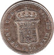 Italy 10 Grana Ferdinando II 1846 KM# 328 REGNI VTR.SIC.ET HIER G.10 coin reverse Italy 10 Grana Ferdinando II 1846 KM# 328 REGNI VTR.SIC.ET HIER G.10 coin reverse