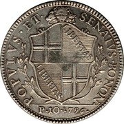 Italy 10 Paoli (Scudo) Madonna with Child 1796 KM# 340 POPVLVS ET SENATVS BONON P 10 1796 coin obverse Italy 10 Paoli (Scudo) Madonna with Child 1796 KM# 340 POPVLVS ET SENATVS BONON P 10 1796 coin obverse